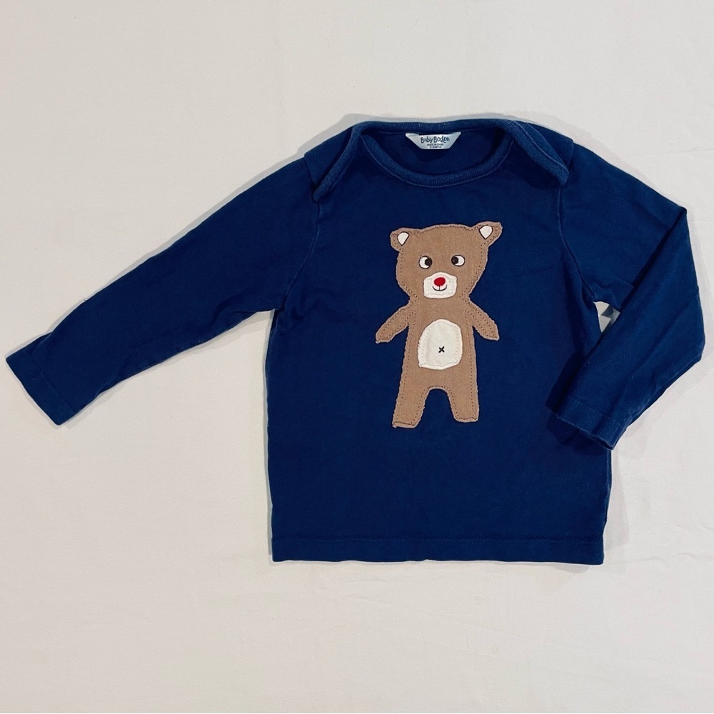 Baby Boden Big Applique Tee Boys 12-18M Teddy Bear Shirt Navy Blue Cotton Mini